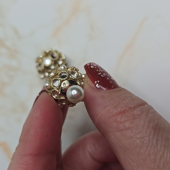 DIOR TRIBALES EARRINGS Gold-Finish Metal with White Resin Pearls and Mirrors - Picture 4 of 10